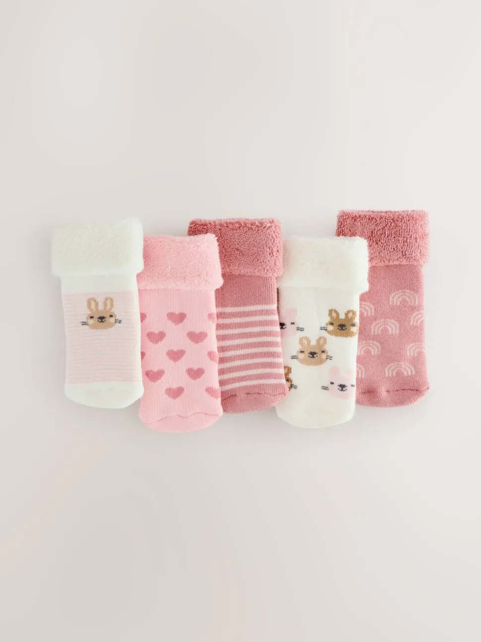 Rose - Lot de 5 paires de chaussettes en éponge roulées bébé (0 mois à 2 ans)