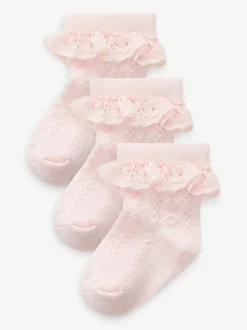 Rose - Lot de 3 paires de chaussettes bébé en dentelle