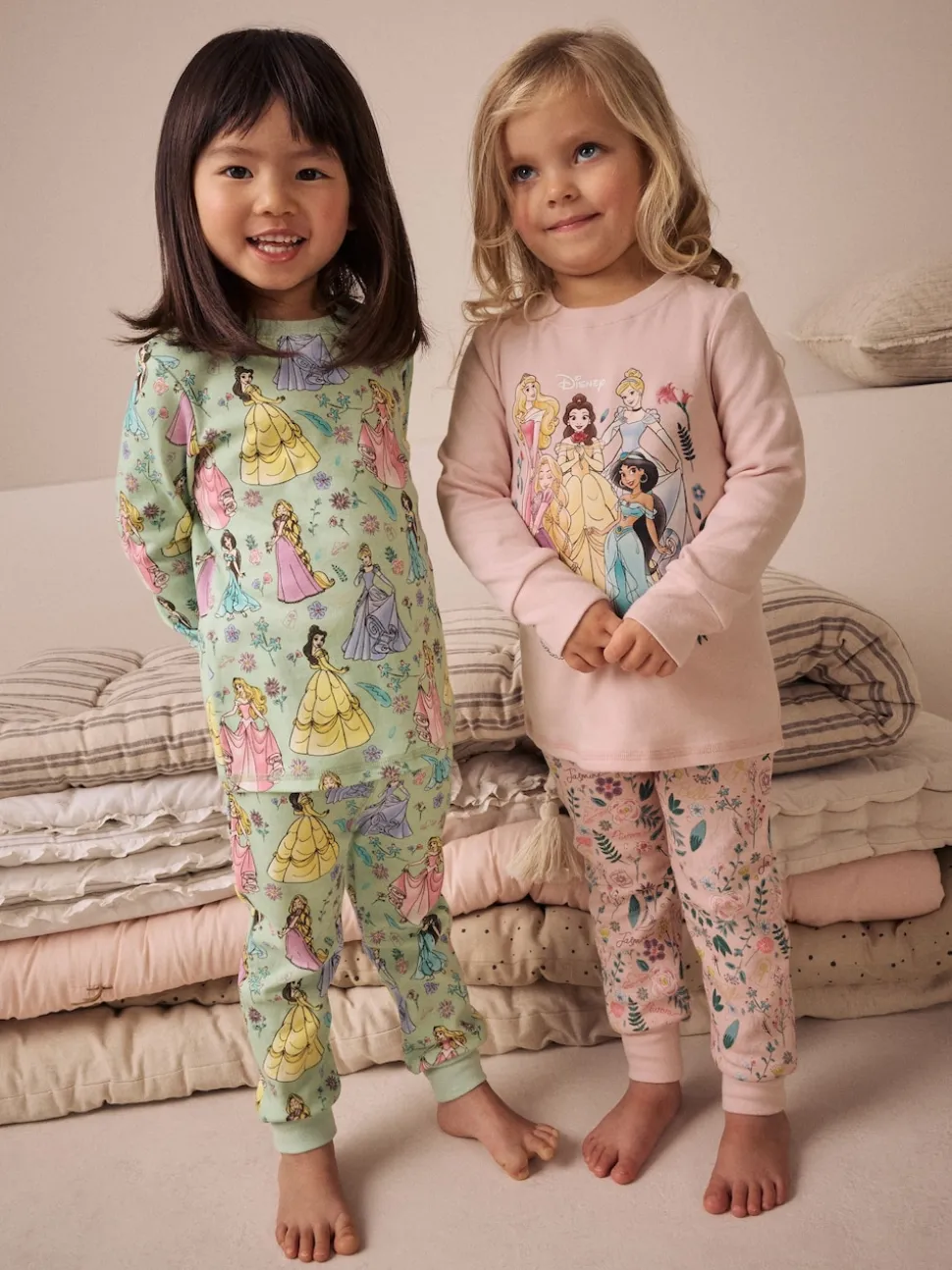 Rose - Lot de 2 pyjamas Snuggle à manches longues princesse Disney 100 % coton (9mois-10ans)