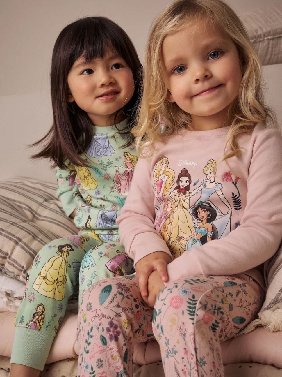 Rose - Lot de 2 pyjamas Snuggle à manches longues princesse Disney 100 % coton (9mois-10ans)