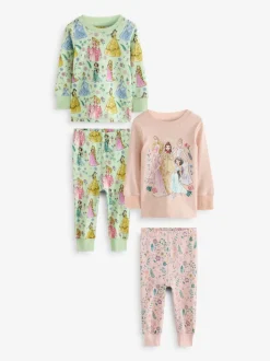 Rose - Lot de 2 pyjamas Snuggle à manches longues princesse Disney 100 % coton (9mois-10ans)