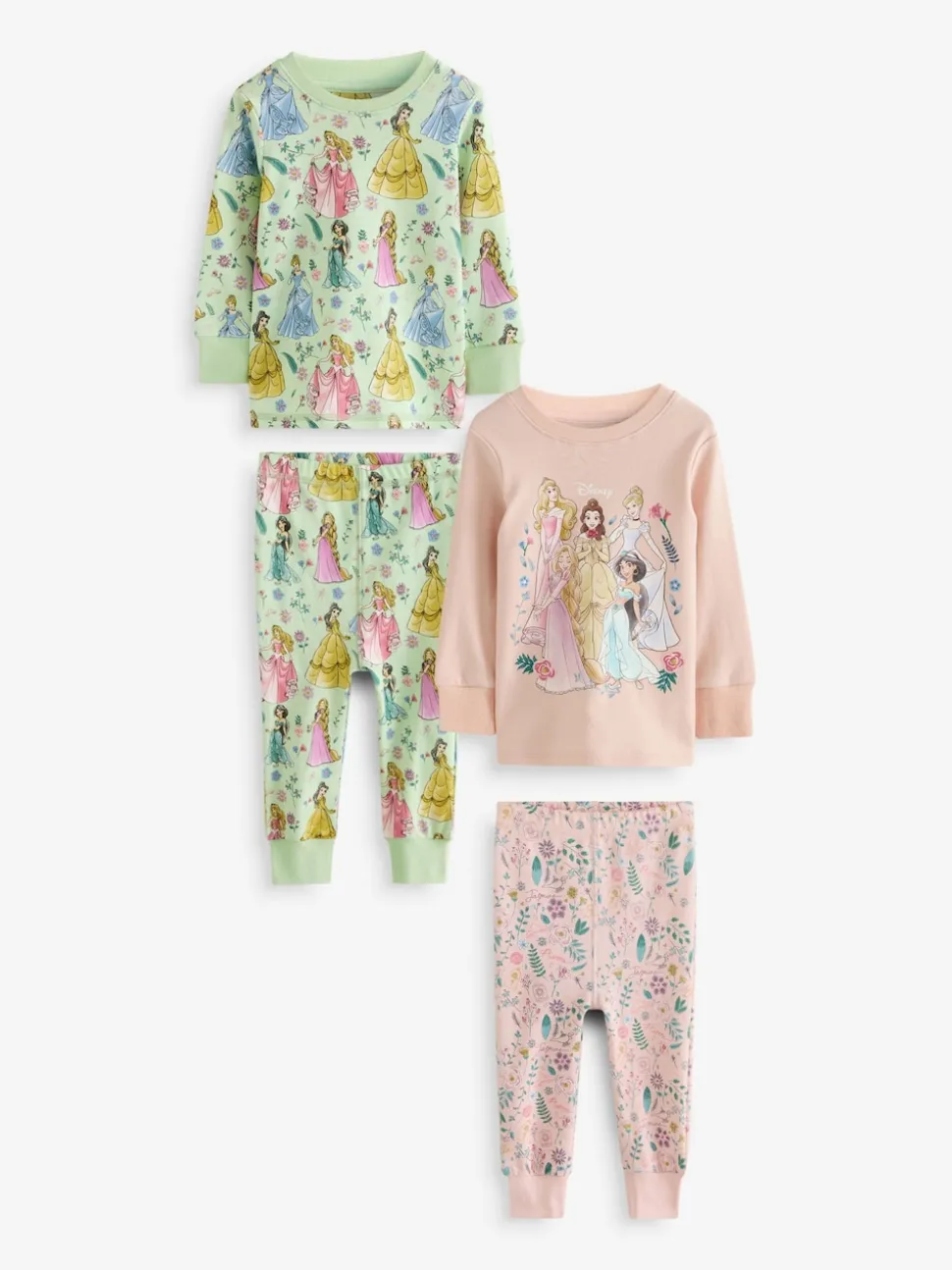 Rose - Lot de 2 pyjamas Snuggle à manches longues princesse Disney 100 % coton (9mois-10ans)