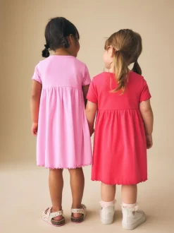 Rose - Lot de 2 robes côtelées à manches courtes (3mois7ans)