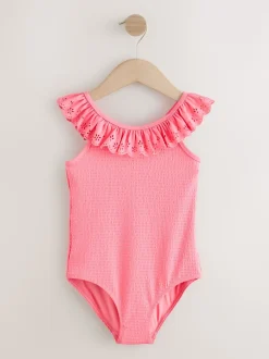 Rose - Maillot de bain brodé à volants (3-16ans)