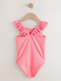 Rose - Maillot de bain brodé à volants (3-16ans)