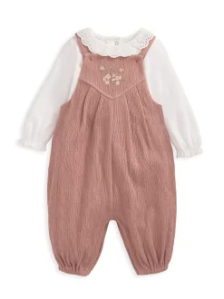 Rose - Mamas & Papas Ensemble salopette et body rose 100% coton effet froissé
