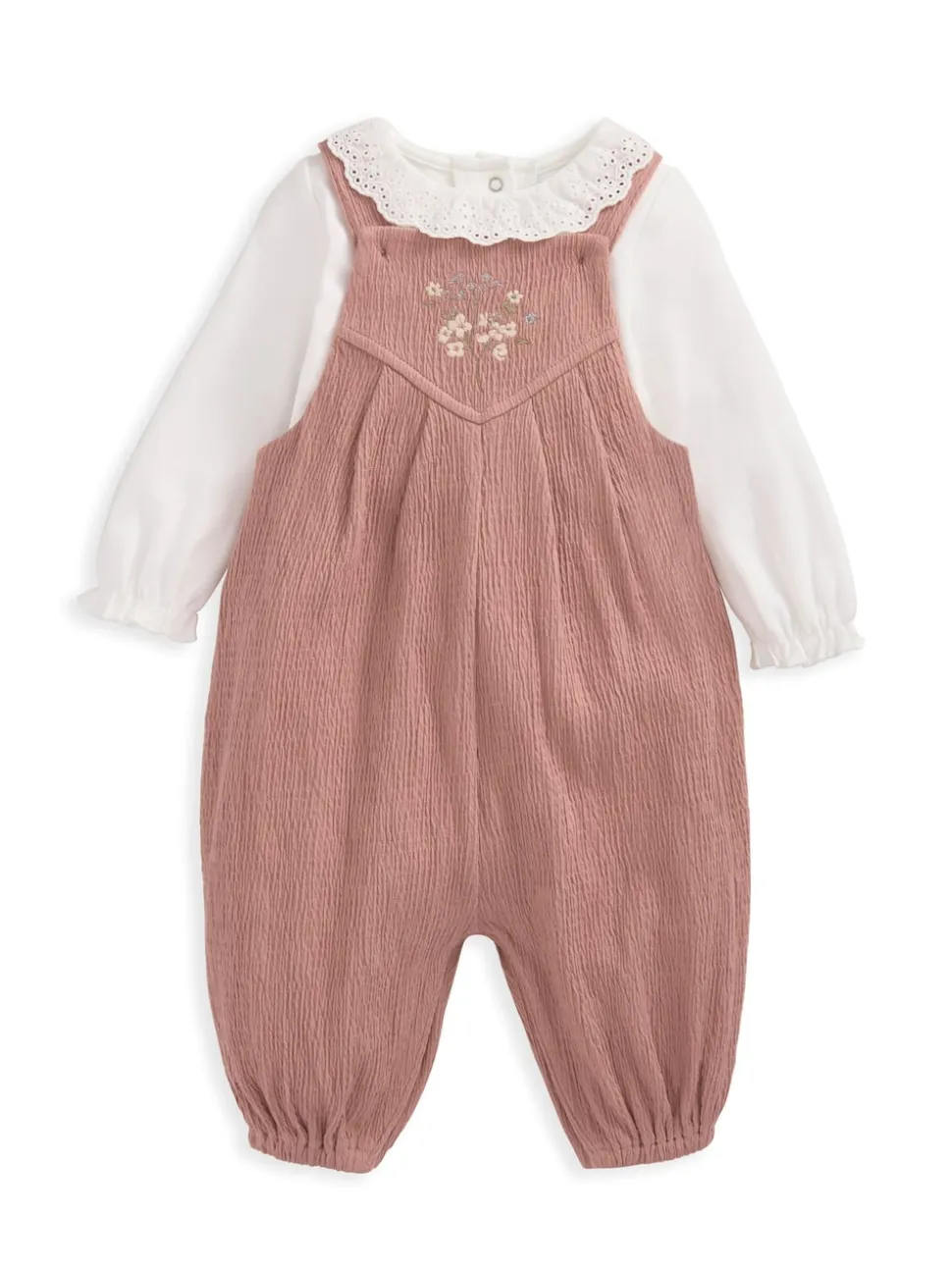 Rose - Mamas & Papas Ensemble salopette et body rose 100% coton effet froissé
