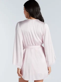 Rose - Peignoir Boux Avenue Kaya en satin bordé de dentelle