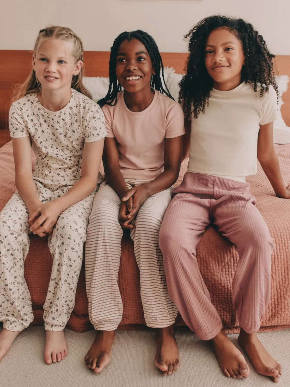 Rose à petites fleurs - Lot de 3Joggings pyjama (3-16ans)