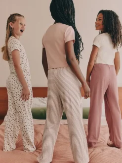 Rose à petites fleurs - Lot de 3Joggings pyjama (3-16ans)