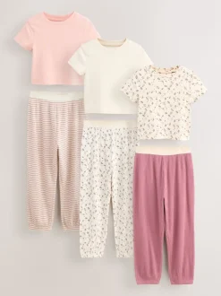 Rose à petites fleurs - Lot de 3Joggings pyjama (3-16ans)