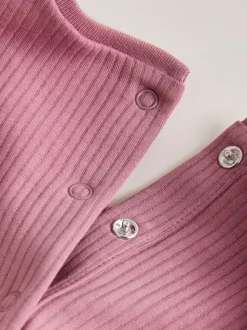 Rose à pois et rayures tonales - Lot de 4 barboteuses à épaules volantées pour bébé