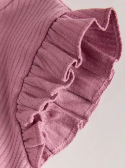 Rose à pois et rayures tonales - Lot de 4 barboteuses à épaules volantées pour bébé