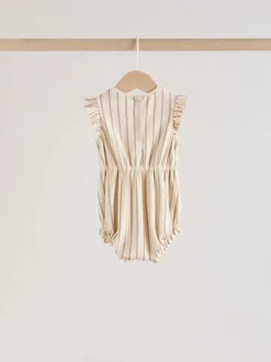 Rose à pois et rayures tonales - Lot de 4 barboteuses à épaules volantées pour bébé