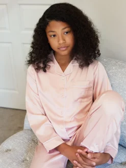 Rose - Pyjama de Noël The Little Tailor boutonné en satin pour enfant