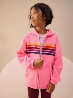 Rose à rayures multicolores - Sweat à capuche zippé (3-16ans)