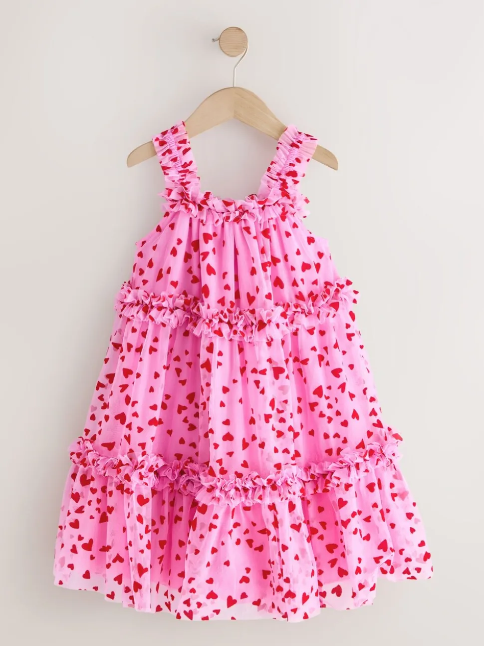 Rose - Robe de fête en maille à volants cœur (3-16ans)