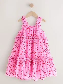 Rose - Robe de fête en maille à volants cœur (3-16ans)