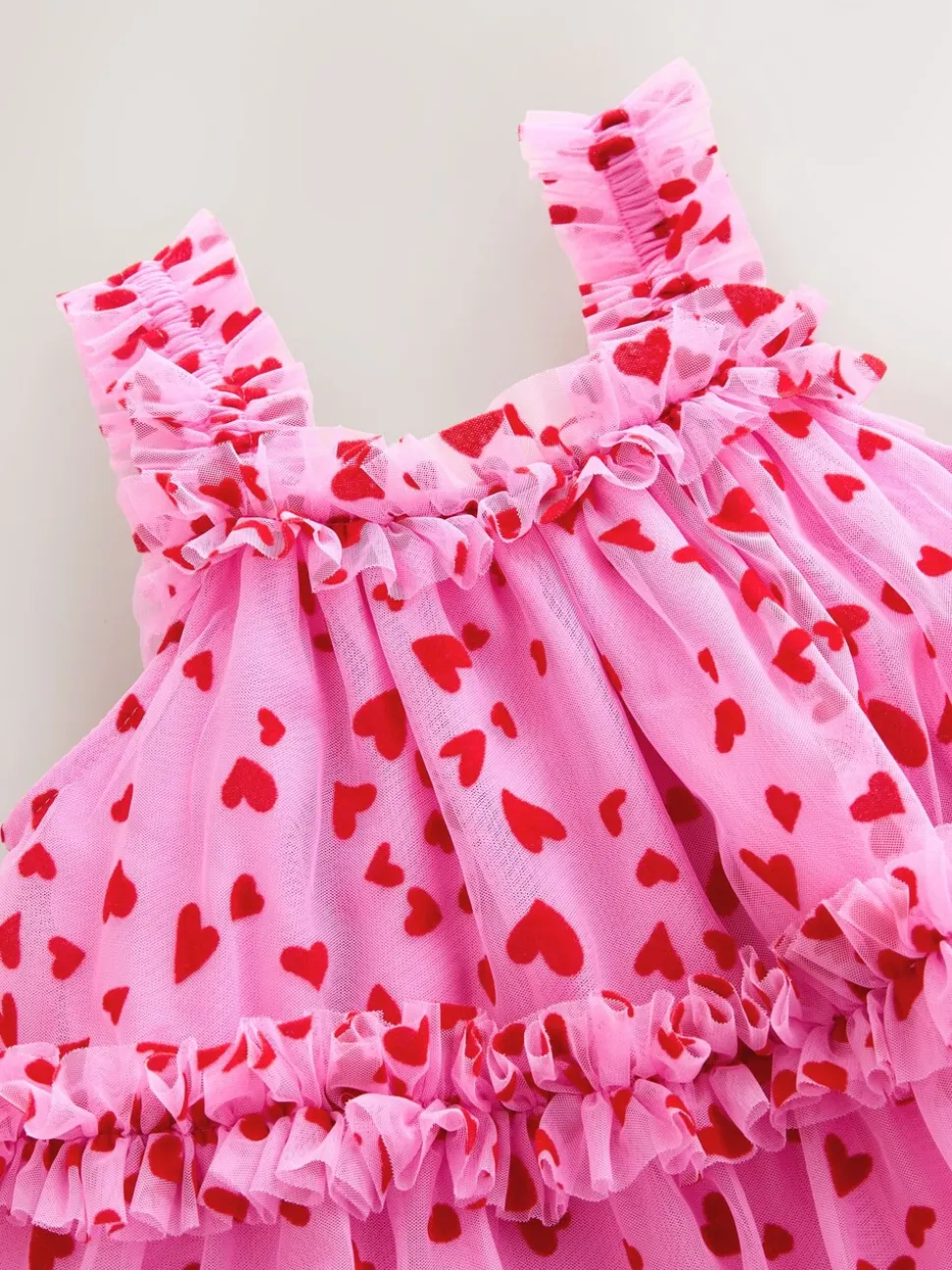 Rose - Robe de fête en maille à volants cœur (3-16ans)