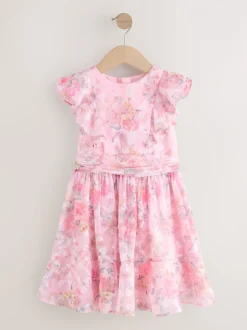 Rose - Robe de soirée à volants fleuris (3-16ans)