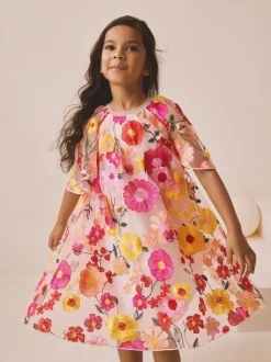 Rose - Robe d’occasion à fleurs brodée 3D (3-16ans)