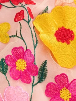 Rose - Robe d’occasion à fleurs brodée 3D (3-16ans)