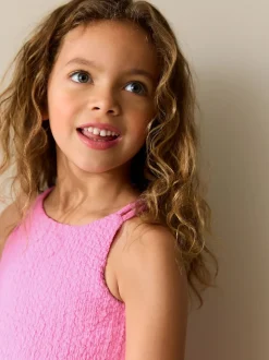 Rose - Robe d'été à bretelles Effet froissé (3-16ans)