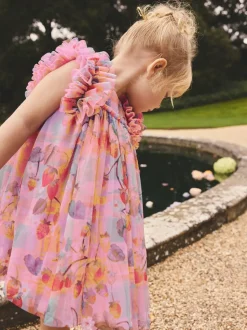 Rose - Robe en maille à épaules volantées (3mois7ans)