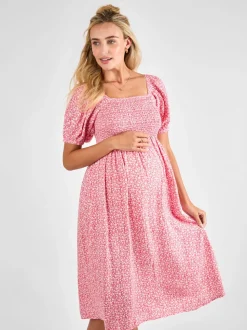 Rose - Robe mi-longue JoJo Maman bébé Imprimé froncée à petites fleurs