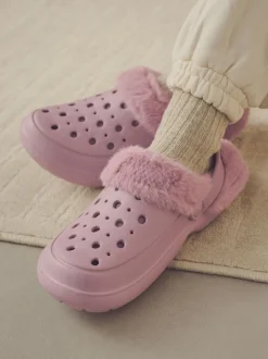 Rose - Sabots doublés de fausse fourrure chaussons femme