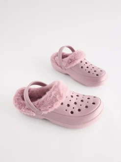 Rose - Sabots doublés de fausse fourrure chaussons femme