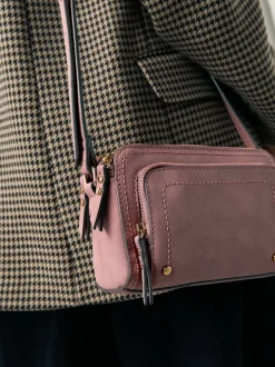 Rose - Sac à bandoulière en faux daim à double fermeture éclair