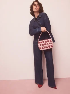 Rose - Sac bandoulière perlé Cœur