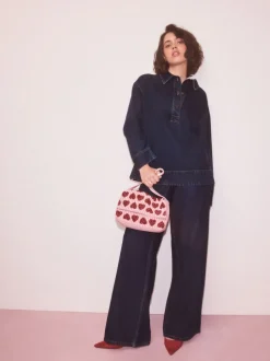 Rose - Sac bandoulière perlé Cœur