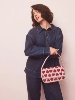 Rose - Sac bandoulière perlé Cœur