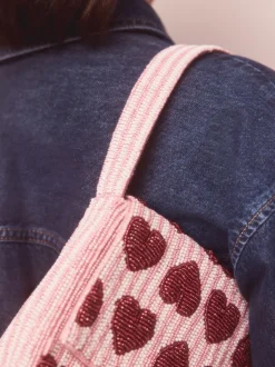 Rose - Sac bandoulière perlé Cœur