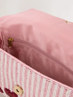 Rose - Sac bandoulière perlé Cœur