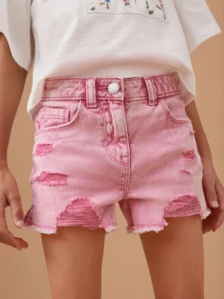 Rose - 100Shorts en coton % Frayed Edge Distressed (3-16yrs)