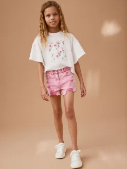 Rose - 100Shorts en coton % Frayed Edge Distressed (3-16yrs)
