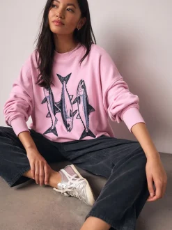 Rose - Sweat-shirt graphique avec perles et poisson