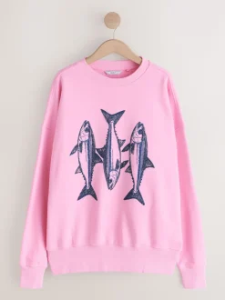 Rose - Sweat-shirt graphique avec perles et poisson