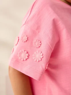Rose - T-shirt 100% coton Daisy à manches courtes (3mois-7ans)