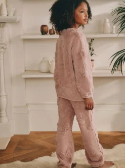 Rose avec nœud - Ensemble pyjama en jacquard en polaire 2 pièces (2-16ans)