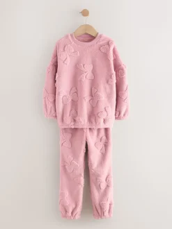 Rose avec nœud - Ensemble pyjama en jacquard en polaire 2 pièces (2-16ans)