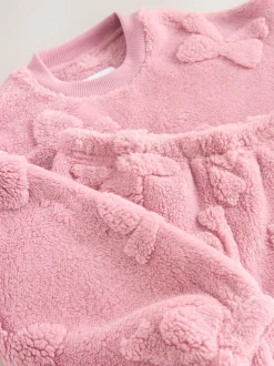 Rose avec nœud - Ensemble pyjama en jacquard en polaire 2 pièces (2-16ans)