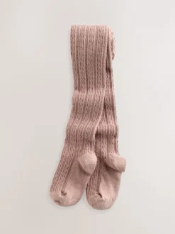 Rose baie rouge et marron chocolat - Lot de 3 collants en torsades de coton riche