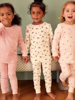 Rose/ Blanc Ditsy - Pyjama Rib Se blottir 3 Pack (9mois-12ans)