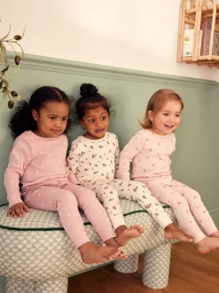 Rose/ Blanc Ditsy - Pyjama Rib Se blottir 3 Pack (9mois-12ans)