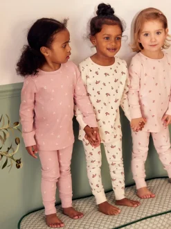 Rose/ Blanc Ditsy - Pyjama Rib Se blottir 3 Pack (9mois-12ans)