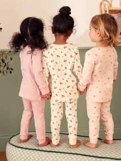 Rose/ Blanc Ditsy - Pyjama Rib Se blottir 3 Pack (9mois-12ans)